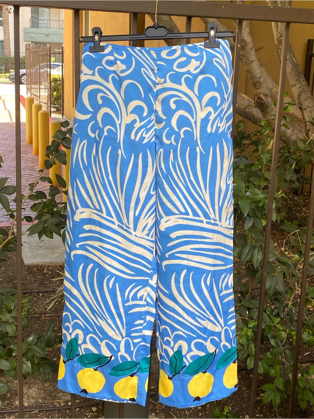 STAUD Blue and Cream Wave-Print Skirt